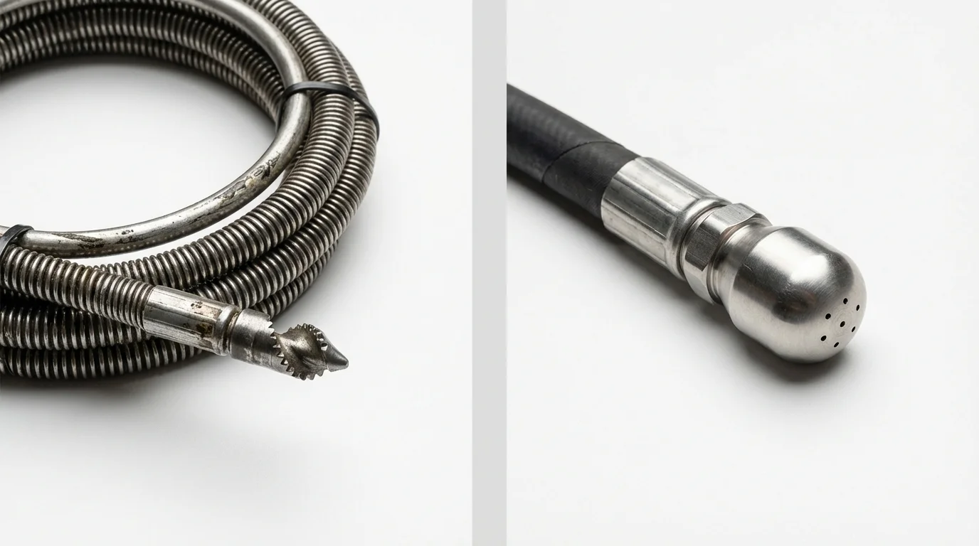 Drain snake cable and hydro jetting nozzle used for drain cleaning in Petal, MS